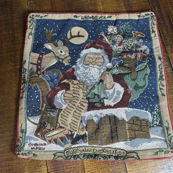 Vtg Set Of 2 Betty Smith Whiteaker Santa Christmas Tapestry Pillow Covers 15" - Picture 6 of 8